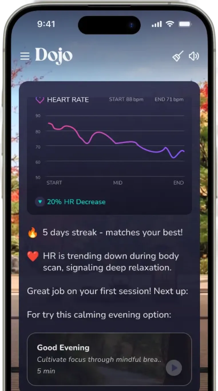 Dojo heart rate and progress visualization on a phone screen.
